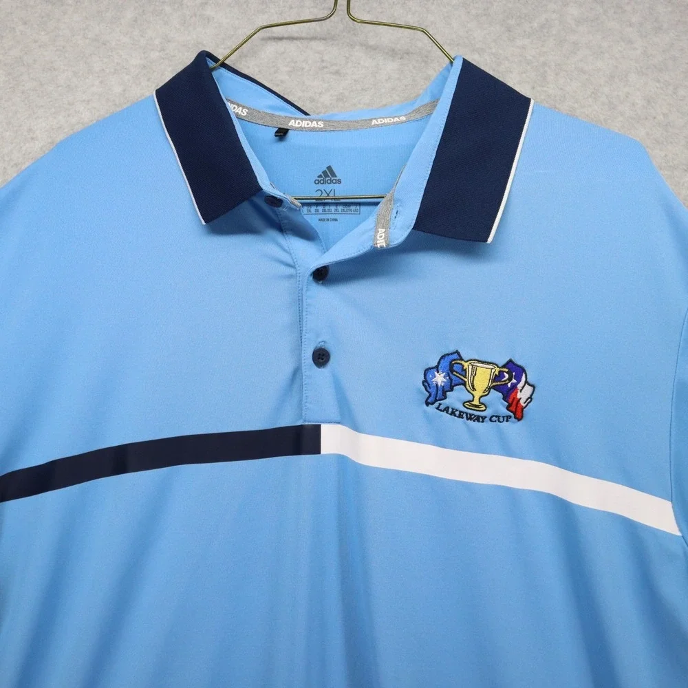 Adidas Polo Shirt Mens 2XL XXL Performance Golf Blue Short Sleeve Lakeway Cup‎